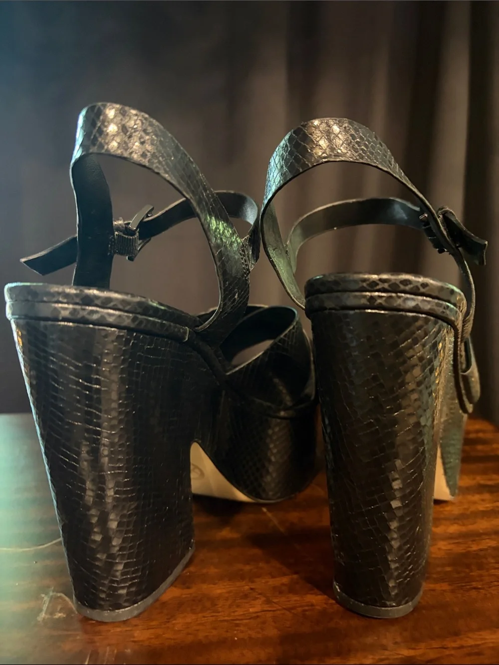 Michael Kors Black Snake-look Embossed Platform Heels